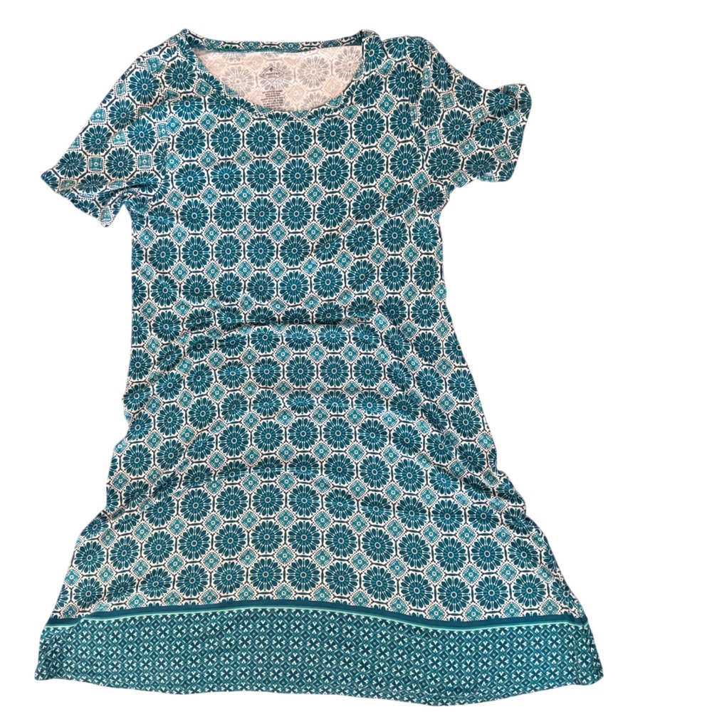 St. John's Bay Women's Blue Floral Print Short Sleeve Casual‎ Dress Size Small